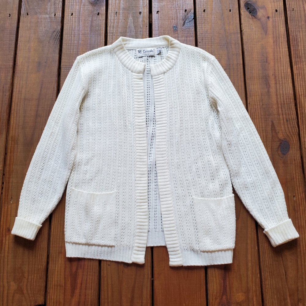 Vintage 80's 90's M open cream knit long sleeve sweater cardigan